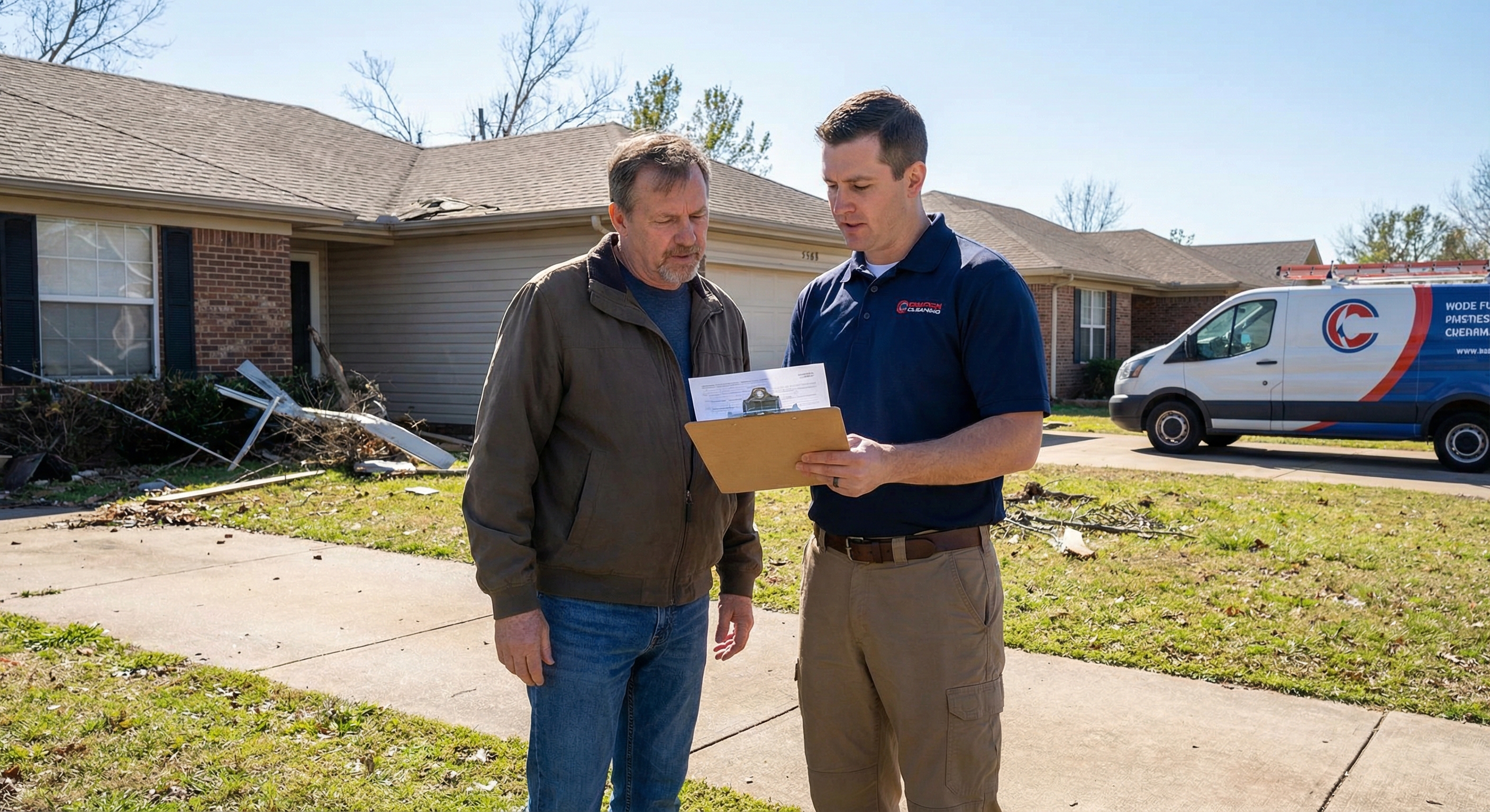 Crowley's Ridge team meeting with homeowner in Batesville